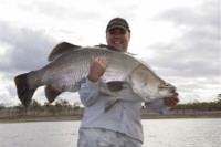 This 124cm Barra ate a stiffy bony bream fished suspended in 18 feet of water